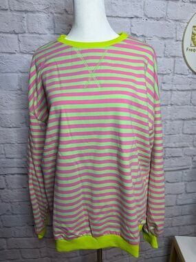 Neon Green & Pink Striped Long Sleeve Tee